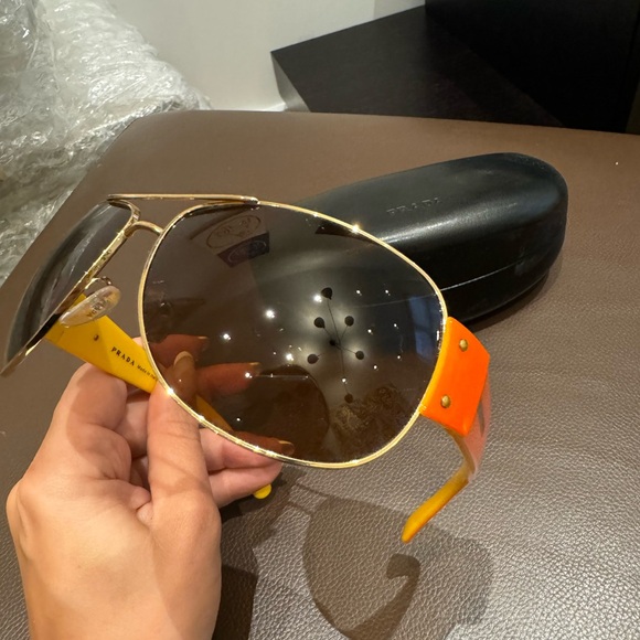 Prada Gold/Orange/Yellow SPR52G Aviator Sunglasses - Picture 5 of 13